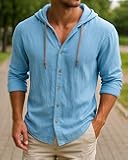 Mens Sweatshirts Linen Long Sleeve Casual Beach Tops with Hood