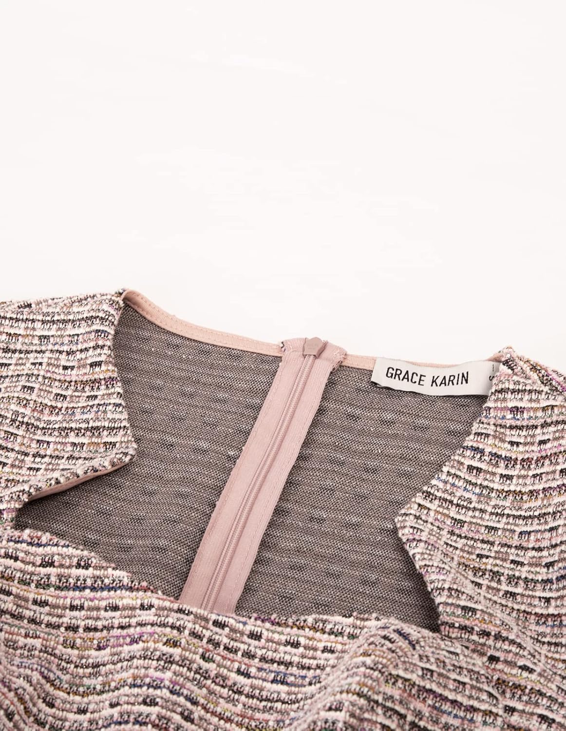 GRACE KARIN Womens Elegant Cap Sleeve Fishtail Tweed Cocktail Bodycon Dress - Image 2