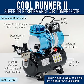 Master Airbrush SB88 Pro System - Dual-Action Side Feed Airbrush, Tank Compressor, 3 Nozzle Sets (0.3, 0.5, 0.8mm), 1/2oz Gravity Cup, How To Guide - Spray Auto, Hobby