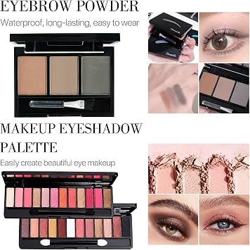 All in One Makeup Set for Women Full Kit, Make Up Gift Set, Makeup Essential Bundle Includes Foundation Eyeshadow Palette Concealer Lipstick Eyeliner Mascara Cosmetic Brush Set For Women Girls Teens