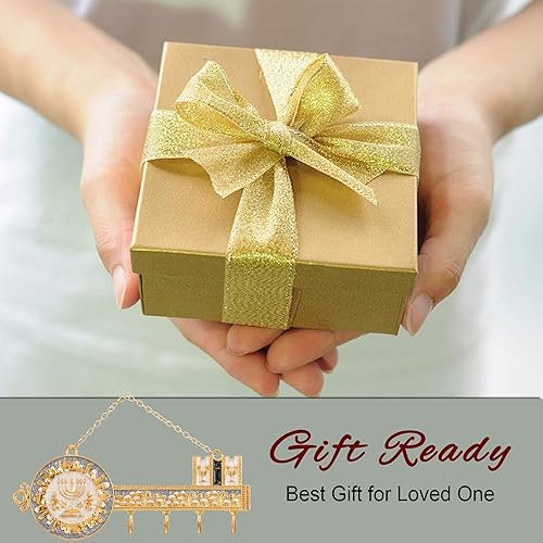 Miniatura 7 de Matashi Pintado a mano en esmalte gris y marfil Menorah y Jerusalén Cityscape - Ganchos decorativos de pared colgantes para entrada, pasillo,