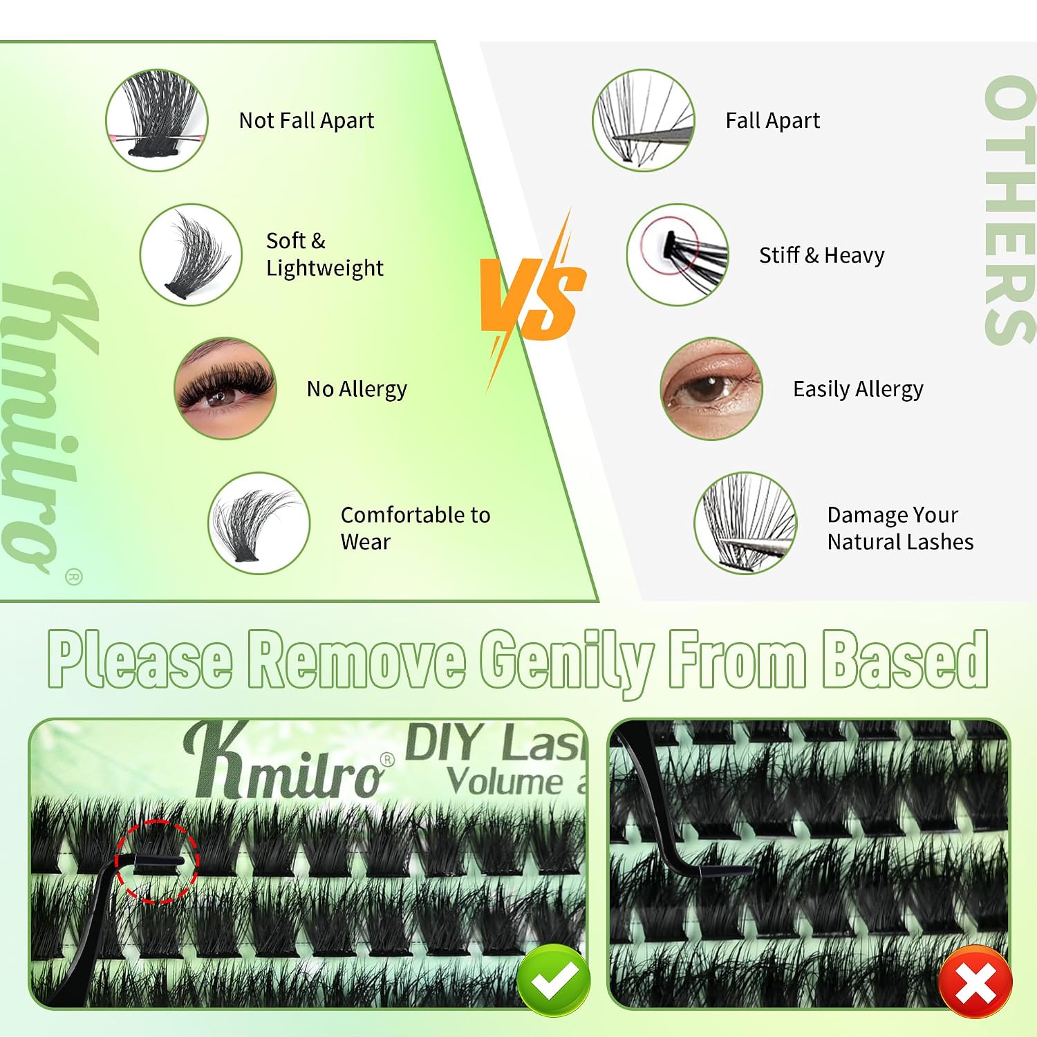 Kmilro Lash Clusters Kit 8-18mm Volume Cluster Eyelash Extensions Kit Thick Eyelash Clusters 224Pcs Individual Lashes Soft Wispy False Eyelashes Ultra-Thin Black Band DIY Lash Extension Kit
