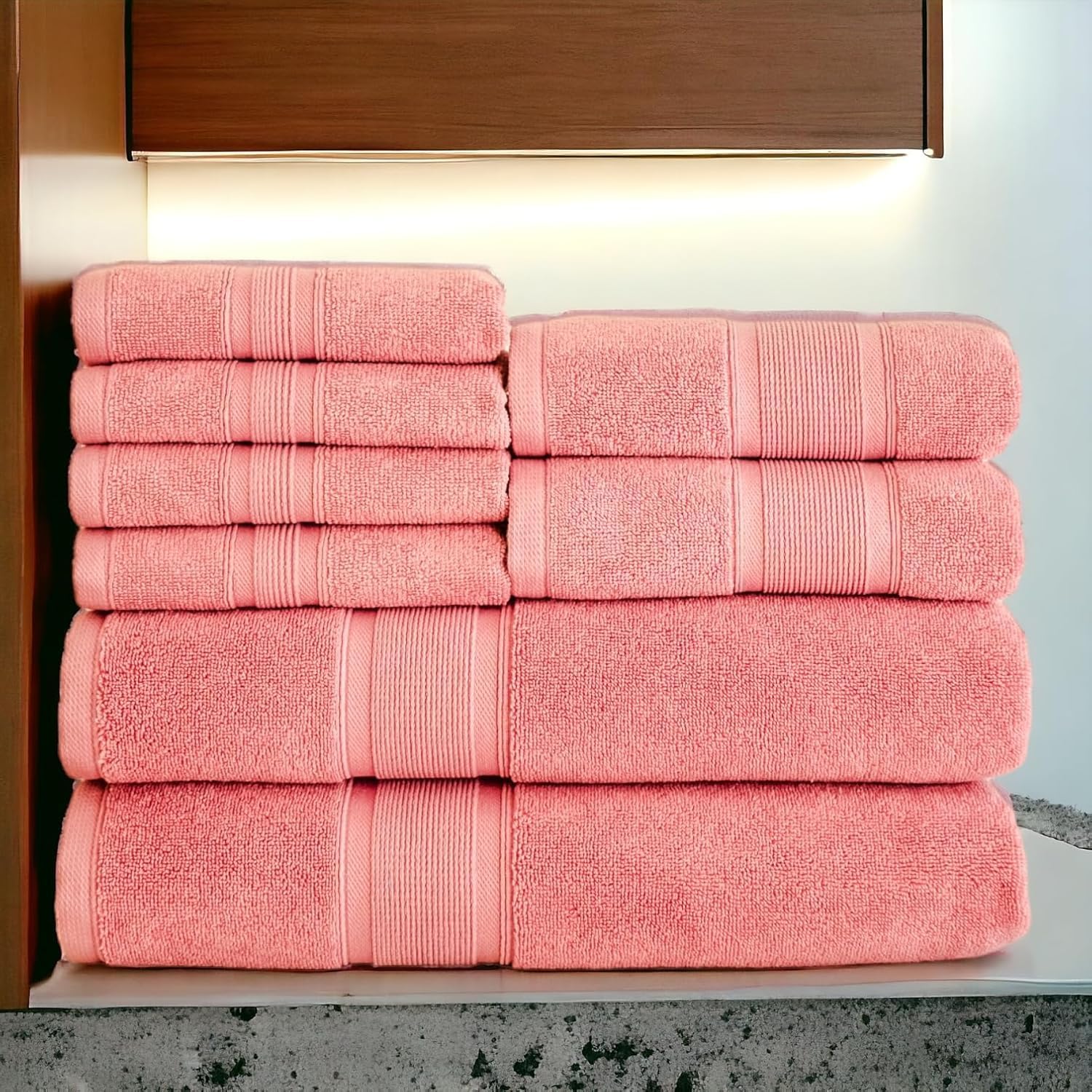 Luzia 8 Piece Bathroom Towel Set - 100% Turkish Cotton, Premium Quality - 2 Bath Towels 2 Hand Towels and 4 Washcloths (Coral)