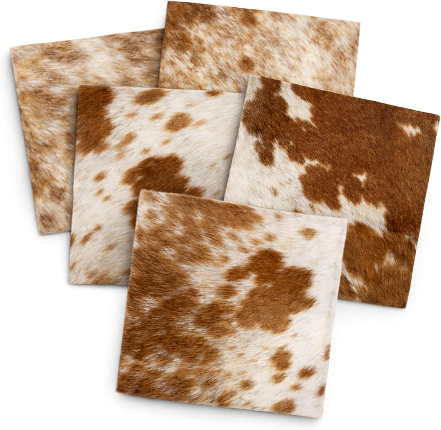 Natural Hair On Premium Quality Leather Cow Skin 12"x12" Sheet (Pack of 5) with Fur Brown&White