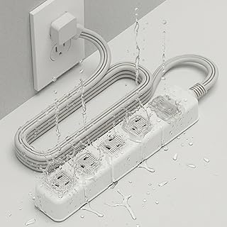 Auto Shut-Off Safety Power Strip, IPX4 Waterproof, Electrical Safety, Patented, ETL Listed, 4Outlet Flat Plug, White, 10ft Cord, V0 Fire-Retardant, Overload Protection, Home & Kitchen Daily Use, S.O.V