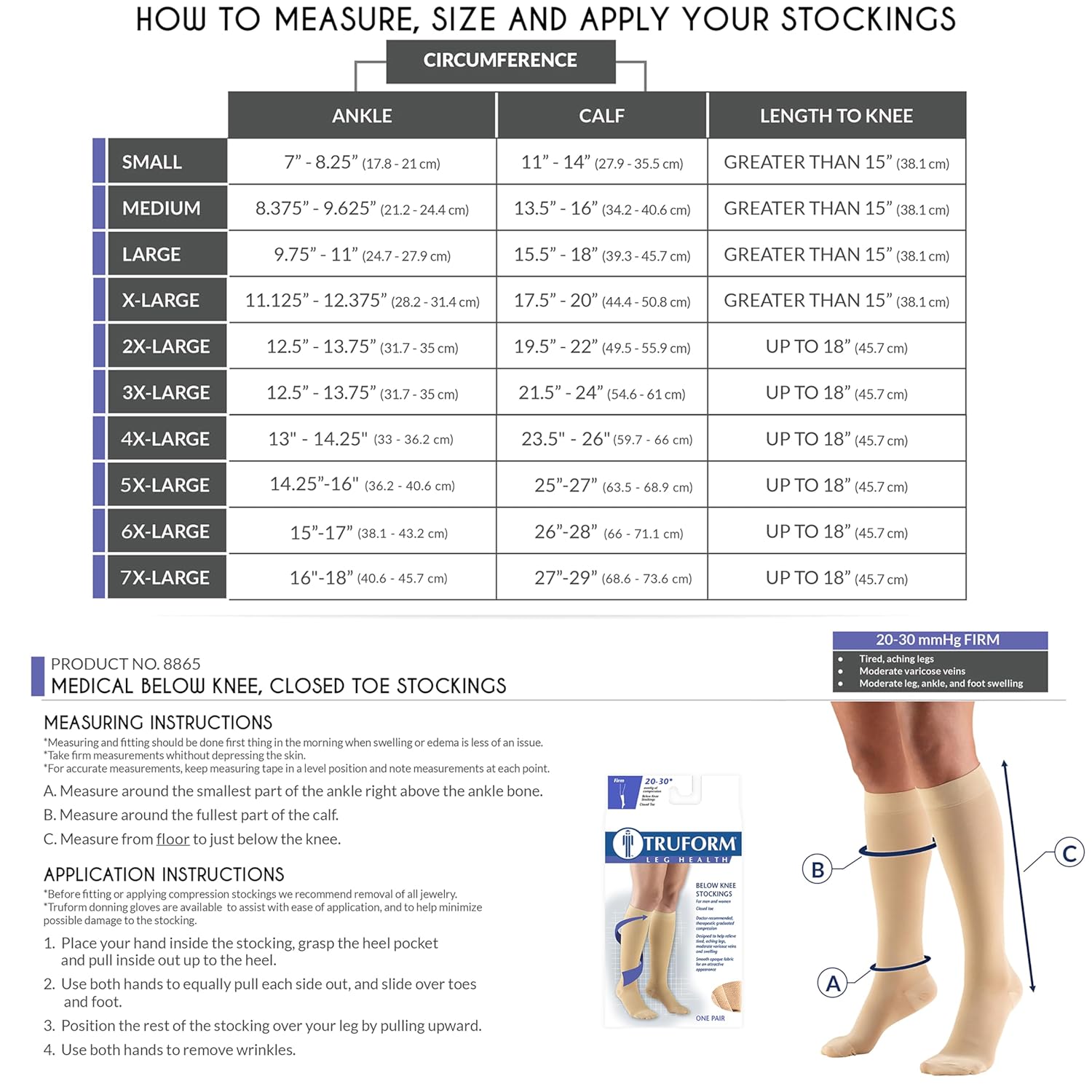 Truform Short Length 20-30 mmHg Compression Stockings for Men and Women, Reduced Length, Closed Toe, Black, Large - Image 2