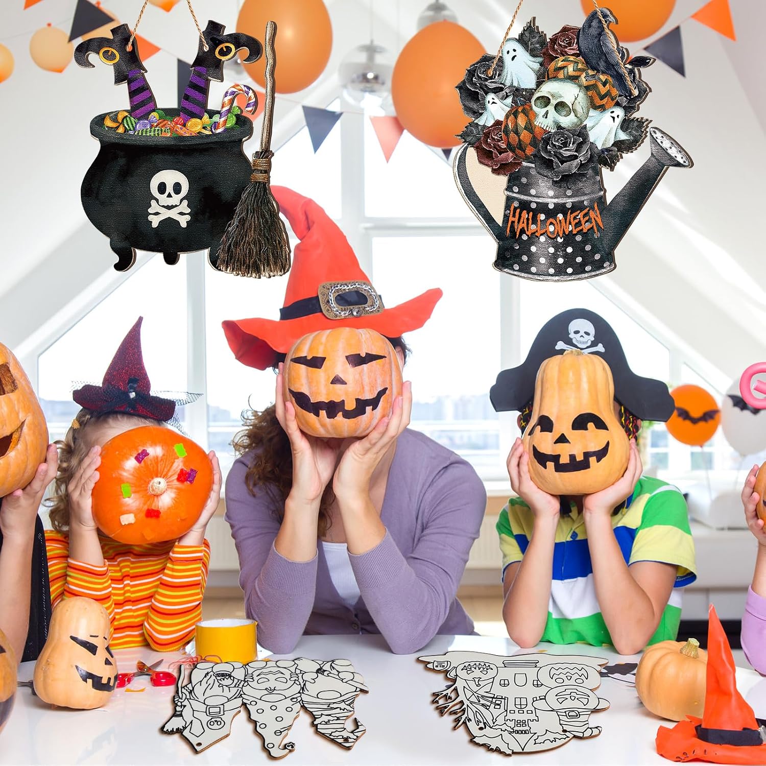 6 Pack Large Halloween Wood Crafts to Paint, Unfinished Wooden Cutouts