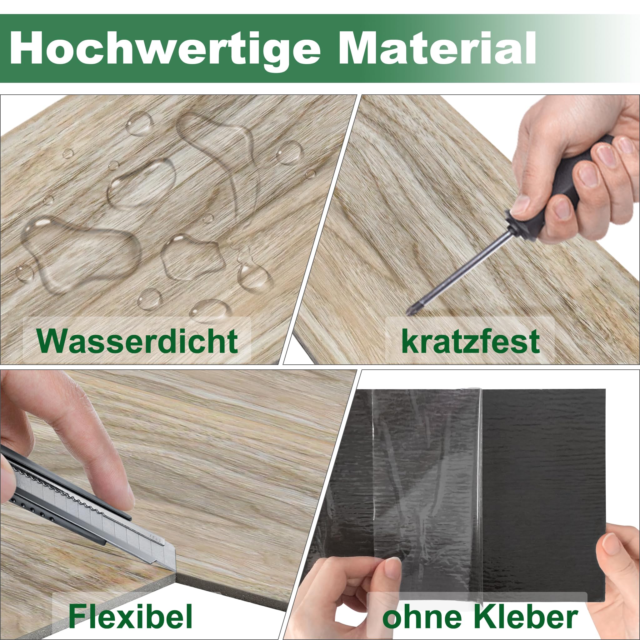 Vinylboden Selbstklebend PVC Bodenbelag, Fliesen Vinyl Holzoptik Bodenaufkleber Wasserdicht Verschleißfest, für Bad Küchen Garage, 91,44 x 15,24 cm, Dicke 2 mm, 36 stück - 5m², Hellgrau