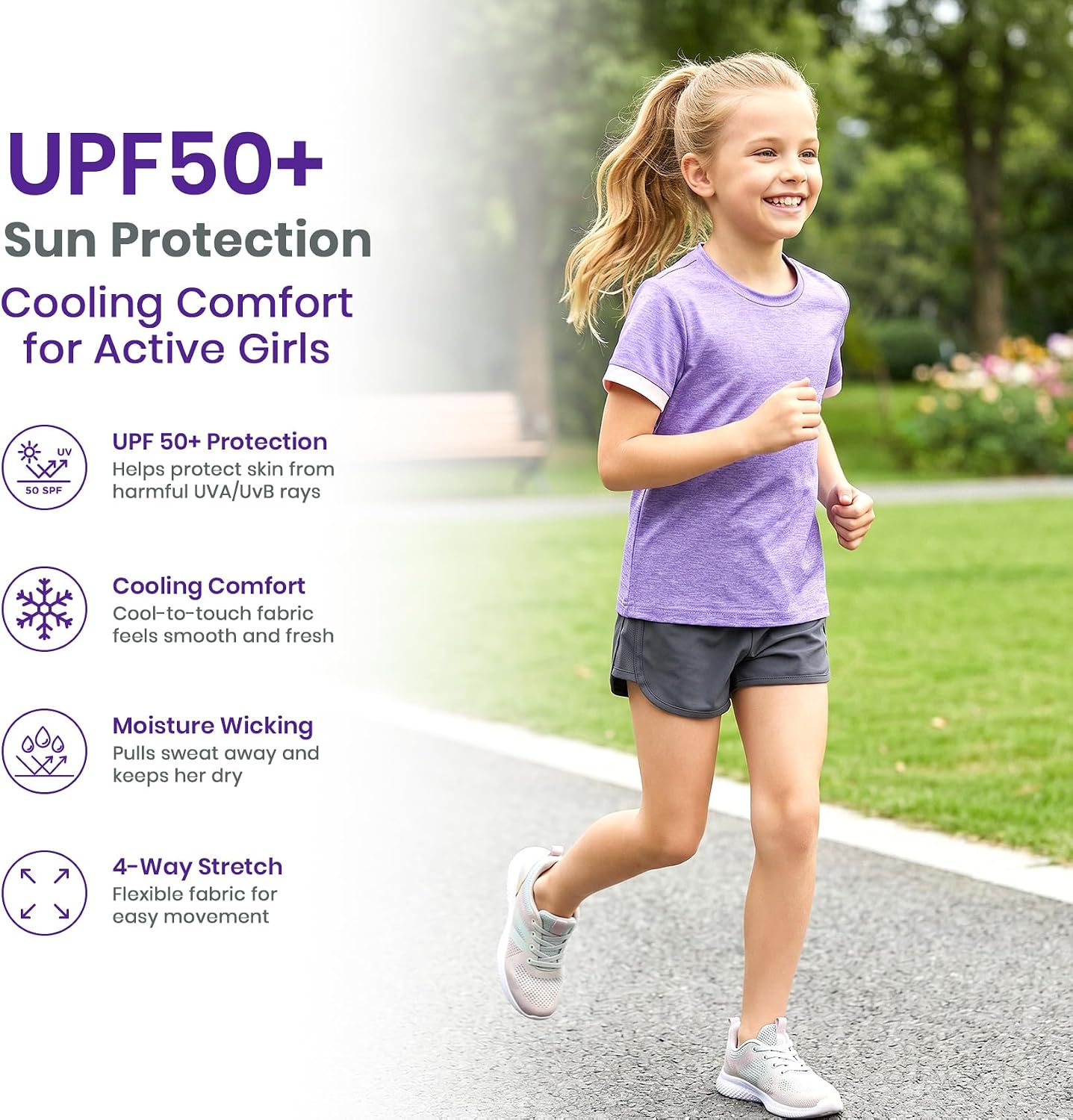 Chichoo Girls UPF 50+ Athletic T-Shirt,Short Sleeve Dry Fit Workout Tee for School PE Sports Summer Camp Outdoor Play