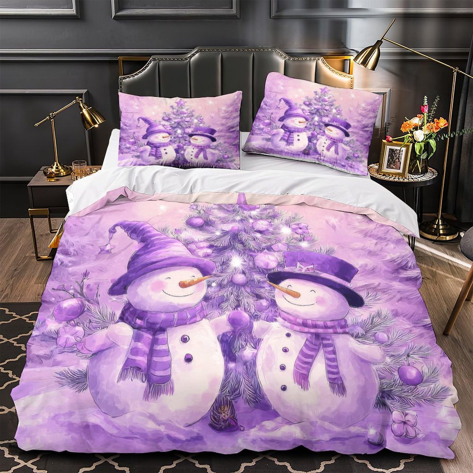 Housse couette flocons de neige 200x200 microfibre résistante sans pli