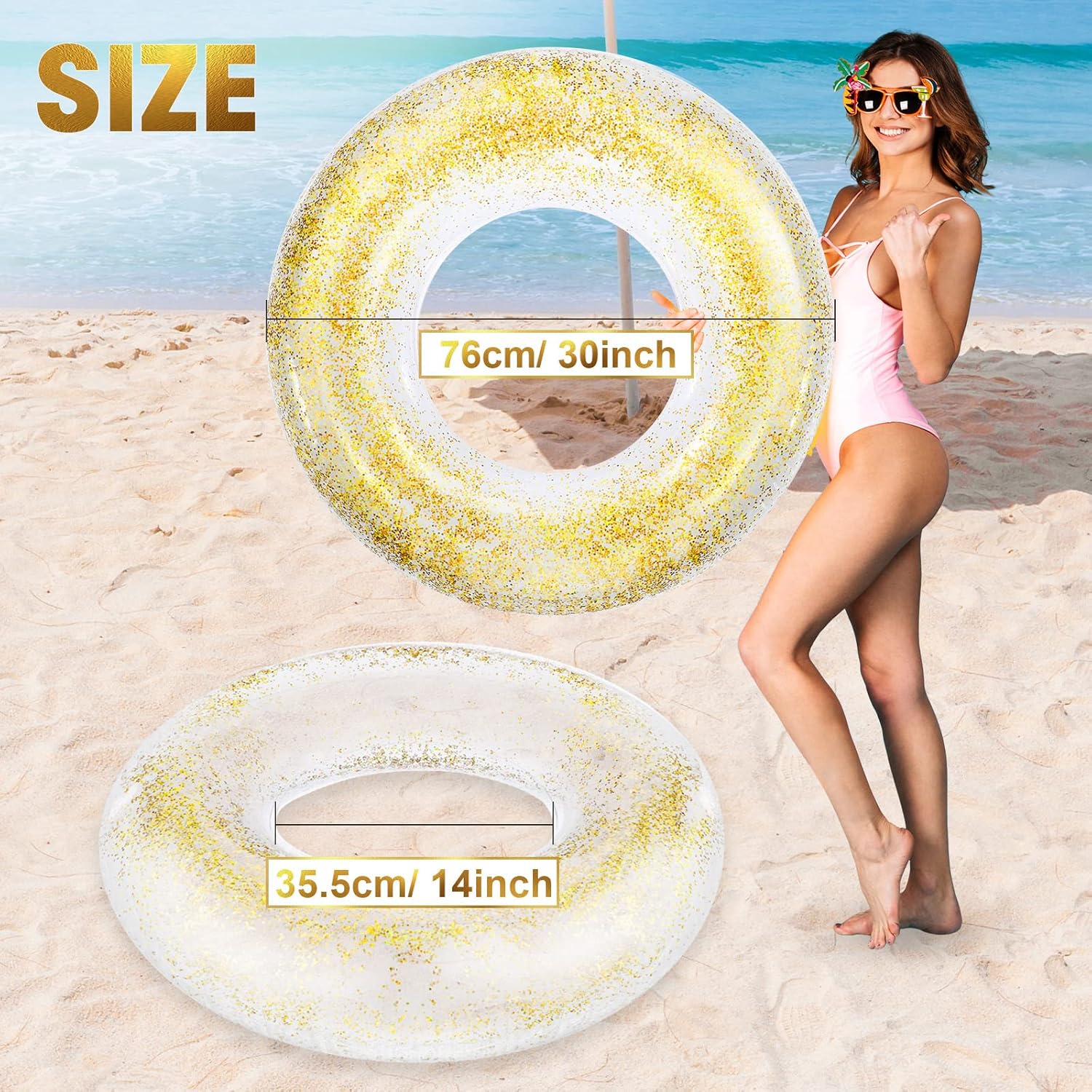 Jexine 6 Pcs Inflatable Pool Float Tube 30 Inch Swimming Ring Inflatable Tube Pool Float Swim Floaties Funny Water Floats Toys for Adults Beach Party Supplies(Glitter,Multicolored)