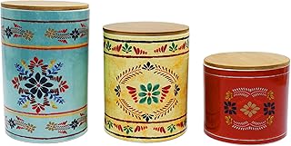 Paseo Road Bonita Talavera Western Canister Sets for Kitchen Counter, Set of 3 Kitchen Canisters for Countertop, Floral Pattern Southwest Rustic Ceramic Food Storage Jars with Lids