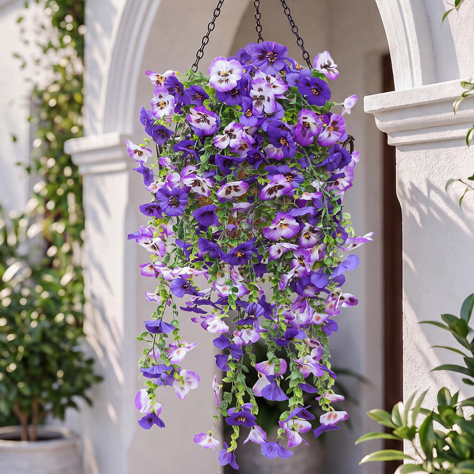 inreeme 4Pcs Artificial Hanging Flowers, 76cm Fake Pansy Plants for Outdoor