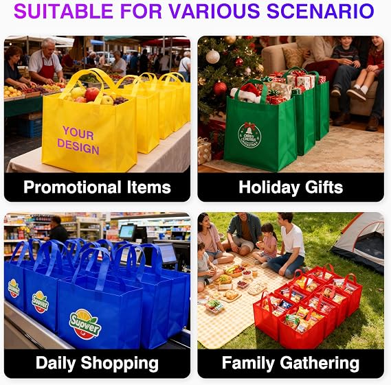 Custom Tote Bags Up to 10000 Pack Bulk, Personalized Reusable Shopping Bags with Logo Text, Customizable Grocery Bags for Promotional Items, Business Travel Branding Activities Mall Fair