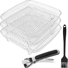 Air Fryer Accessories Stackable Rack Baskets Set of 3, Stainless Steel Square Baking Trays with Clip and Oil Brush for Instant Vortex, cosori Air Fryer, Ninja Foodi Grill, Multi-Layer Dehydrator Rack