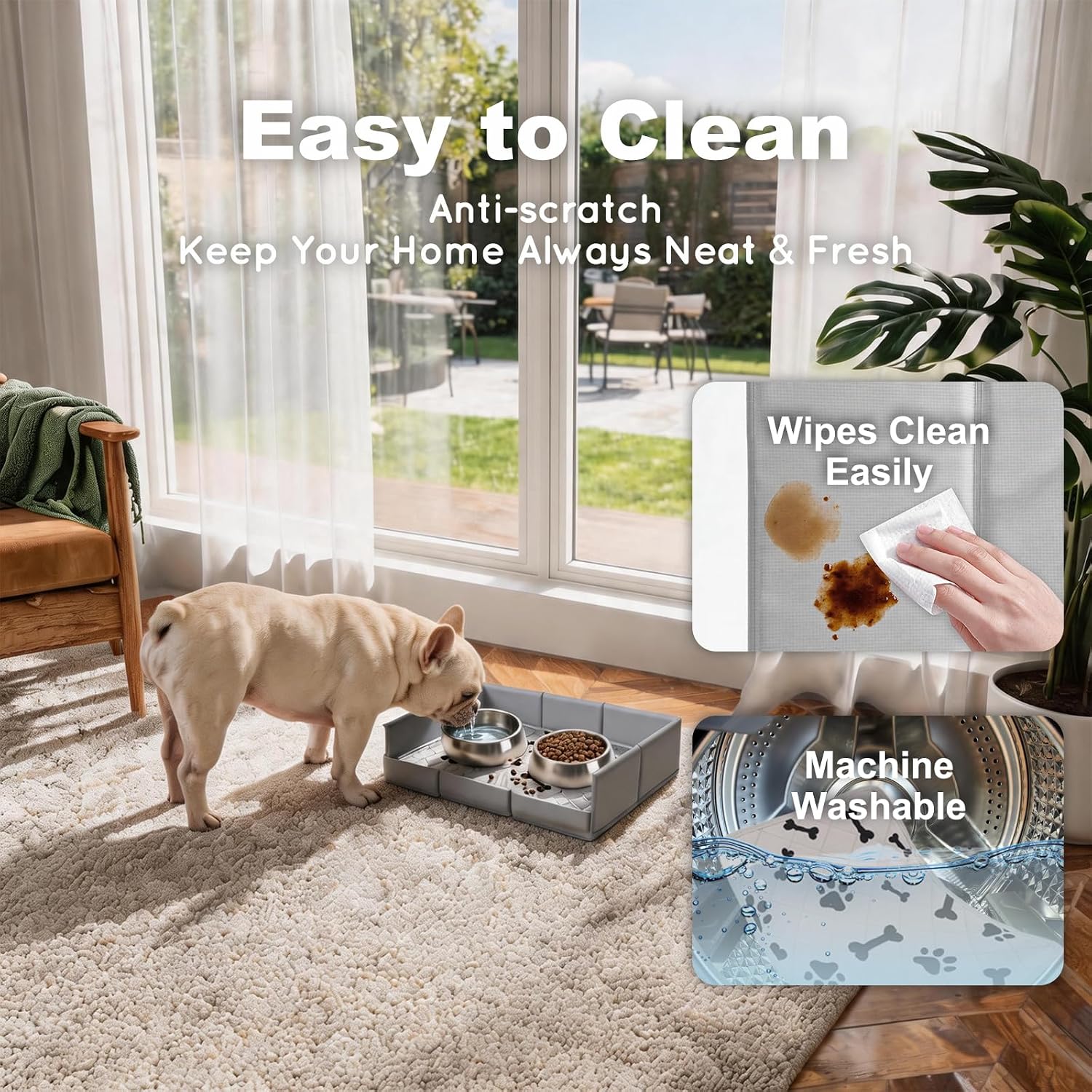 Dog Food Mat, Cat Feeding Enclosure for Water Bowl Pet Placemat | Waterproof Cats Food Mats with Absorbent Pad, Leakproof Portable Tray for Travel, Easy Clean, Contain Spills, Protects Floors