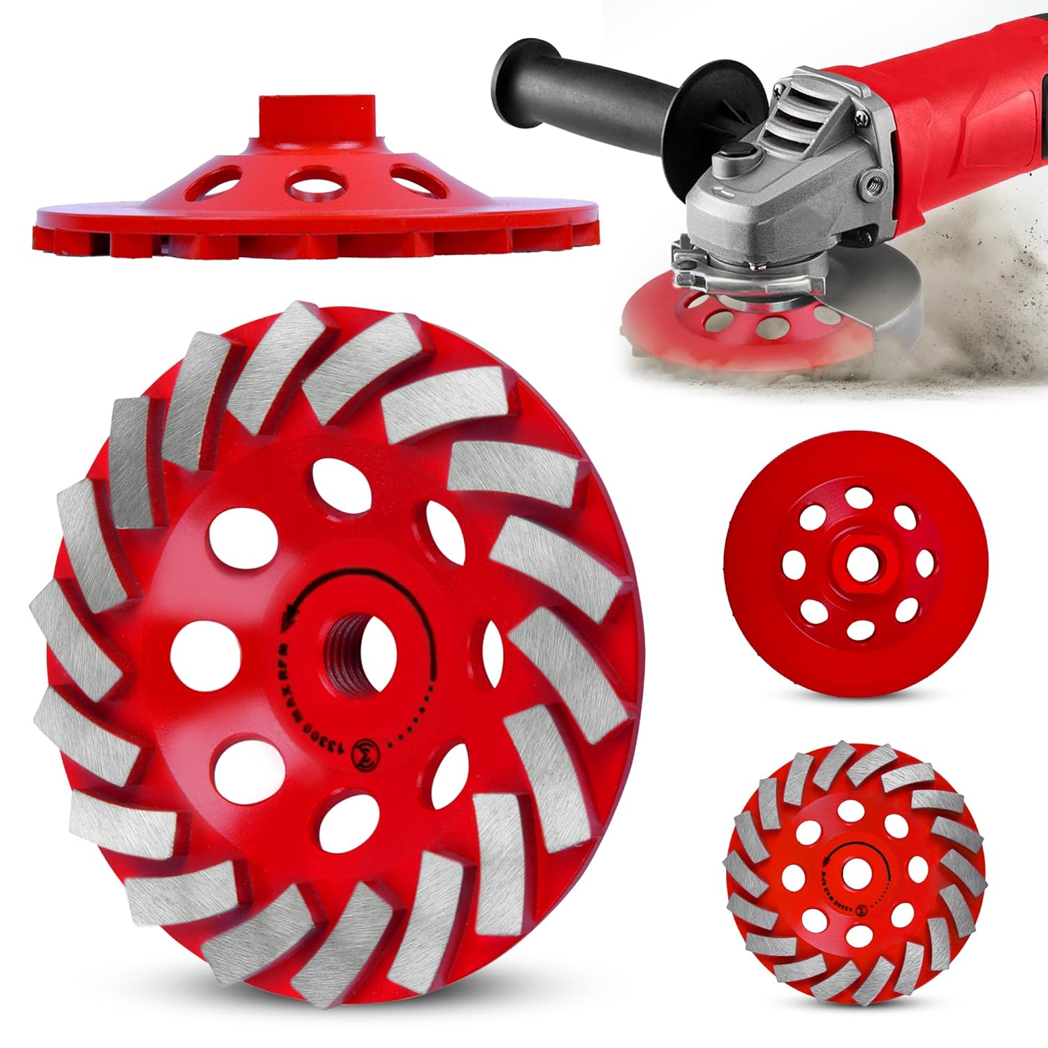Diamond Grinding Wheel 4 1/2 inch for Angle Grinder, Concrete Grinding Wheel 18 Segments, Cup Grinding Wheel, Turbo Row Diamond Cup Wheel for Grinding Concrete, Cement, Masonry - Medium Bond