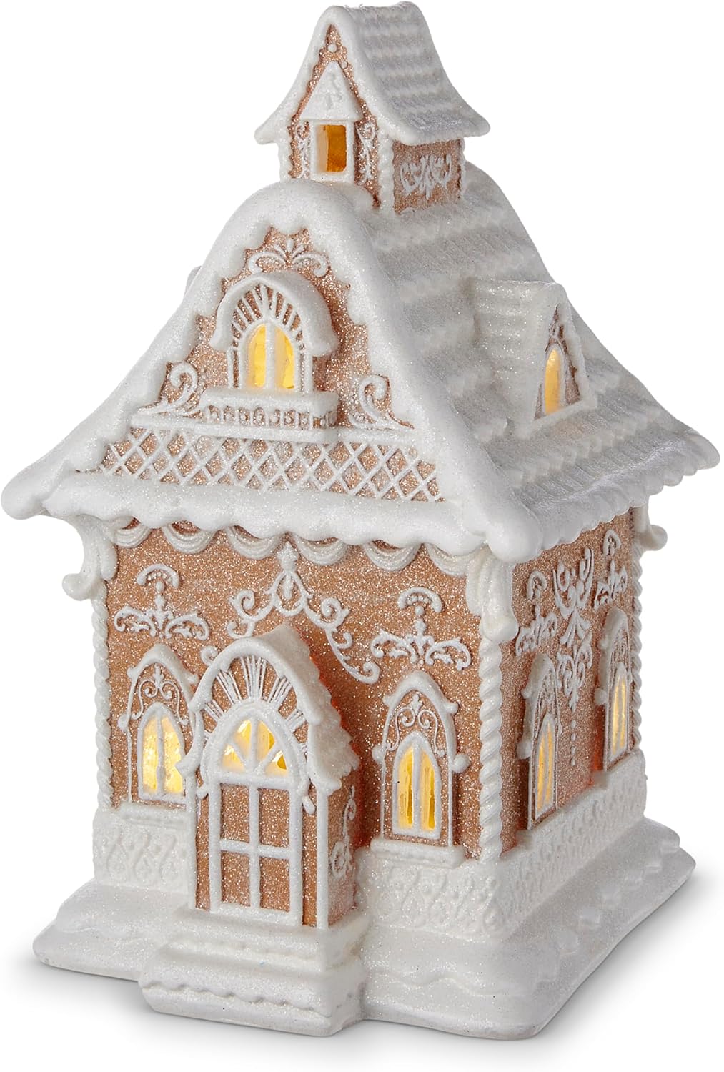 One Holiday Way Large 13-Inch Light Up Faux Gingerbread House with Elegant White Winter Icing - Tabletop Christmas Village Home Decor LED Lighted Xmas Decoration