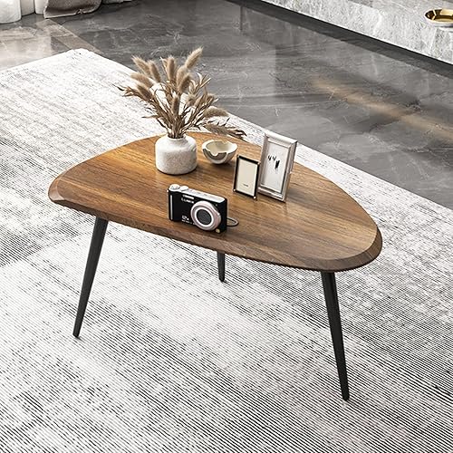 Miniatura 8 de SURUIM Juego de mesa auxiliar ovalada, combinación de 2 piezas, diseño de grano de madera, patas de metal resistentes para salas de estar modernas,