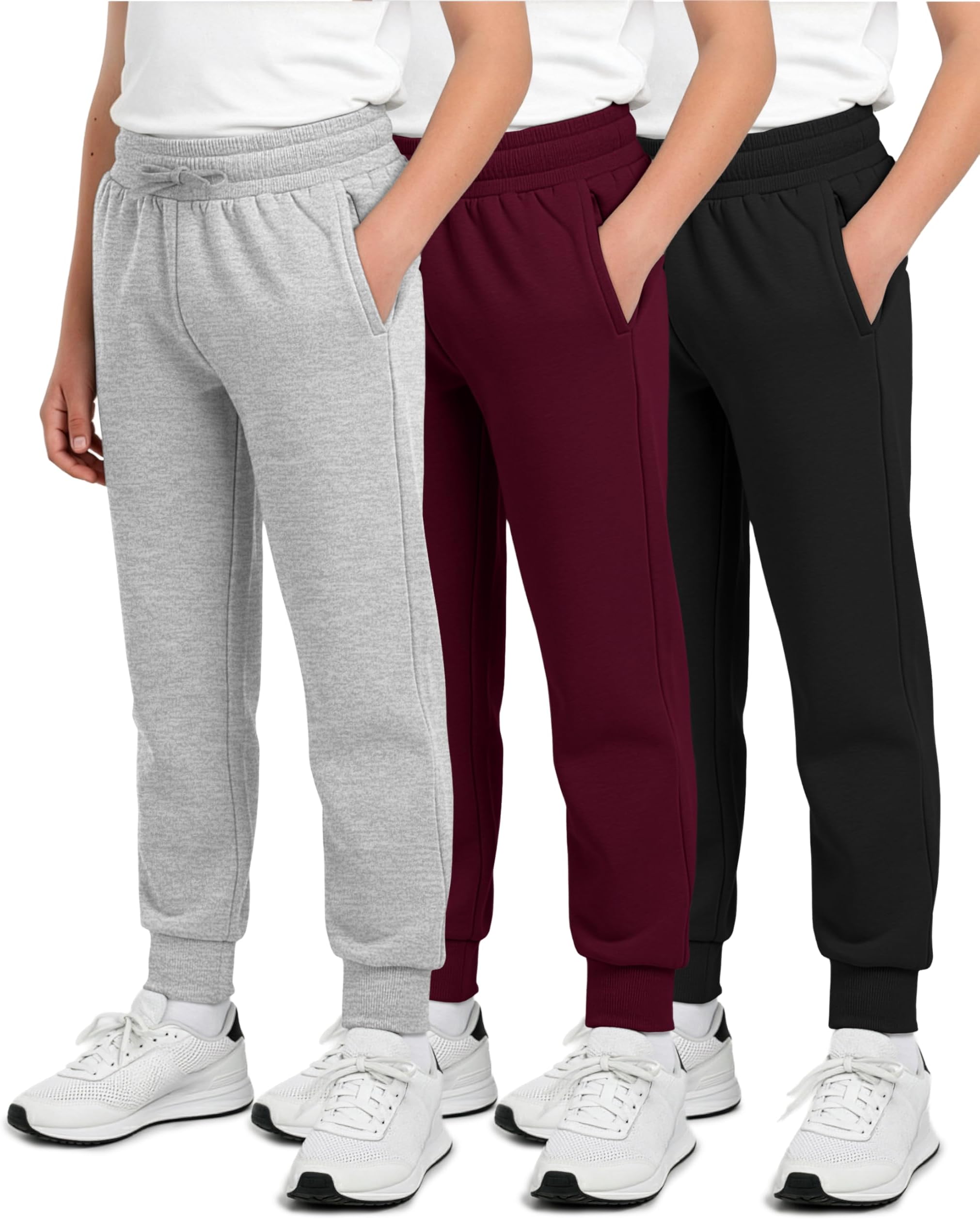 3 Pack: Boys' Cotton Fleece Jogger Sweatpants - Active Athletic Youth Pants for Teens with Pockets