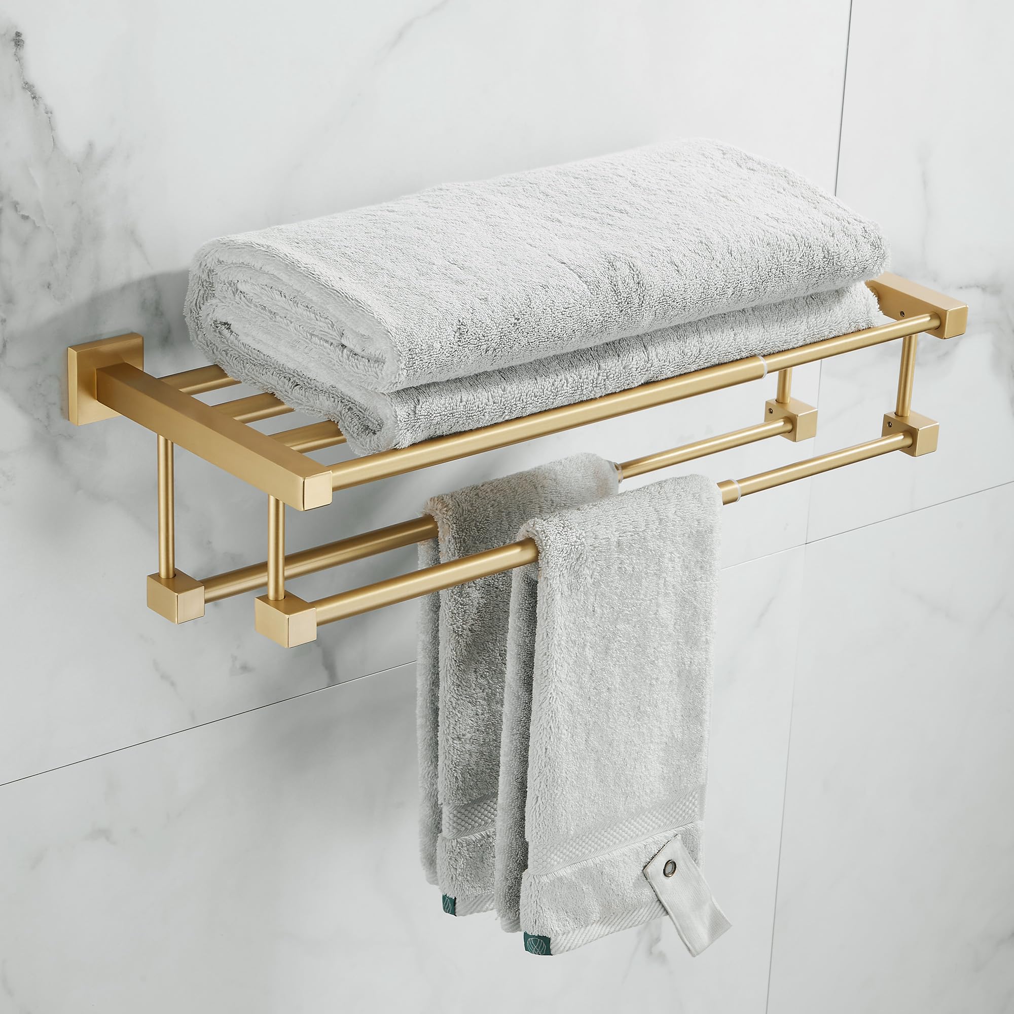 Toallero ajustable para baño, lavabo, soporte de pared con barras de toalla dobles, estante de toalla dorado cepillado mate
