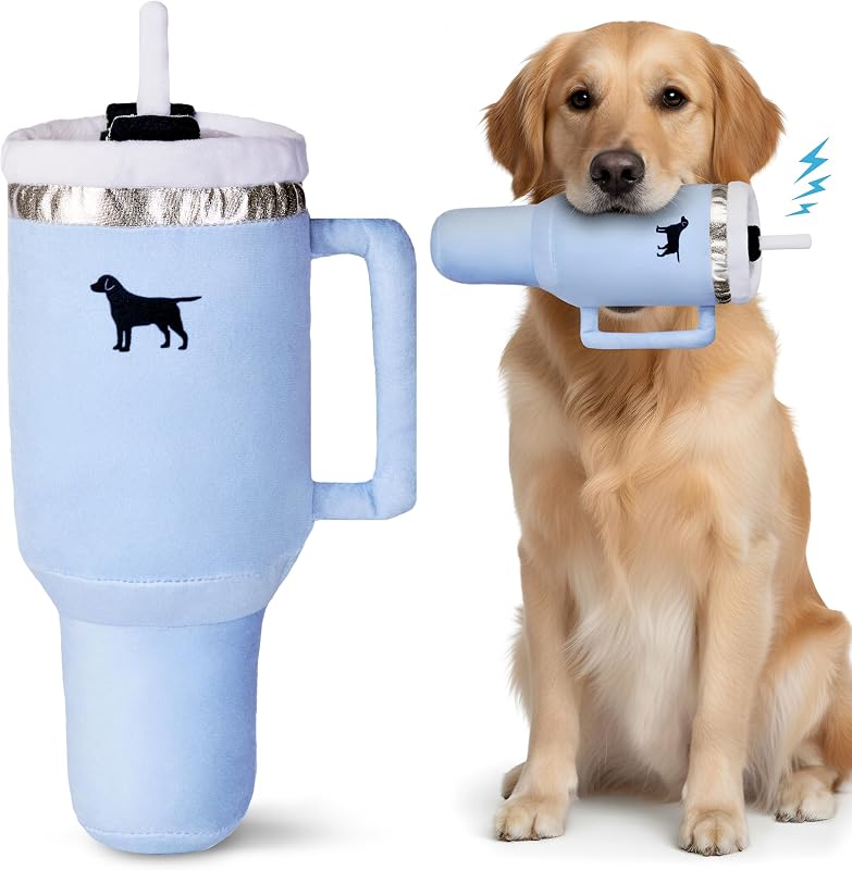 Brinquedo para Cães com Apito PUPROAR Pup Cup Tumbler de Pelúcia Azul Chambray, 23,1 cm
