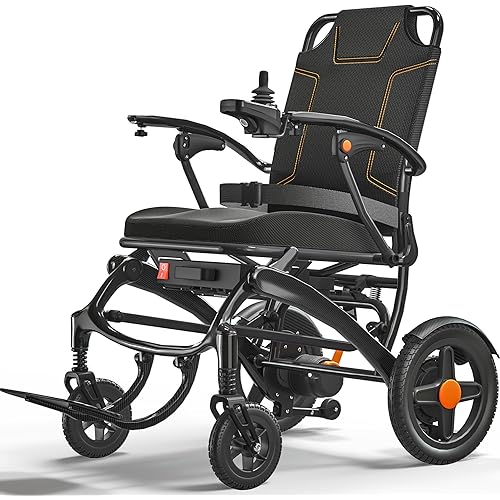 Foldable Electric Wheelchair for Adults, 500W High Power Electric Wheelchair, 350LBS Capacity & Ultimate Safety Design, All-Terrain Pneumatic Tires (Ultra-Light Carbon Fiber + Aluminum)