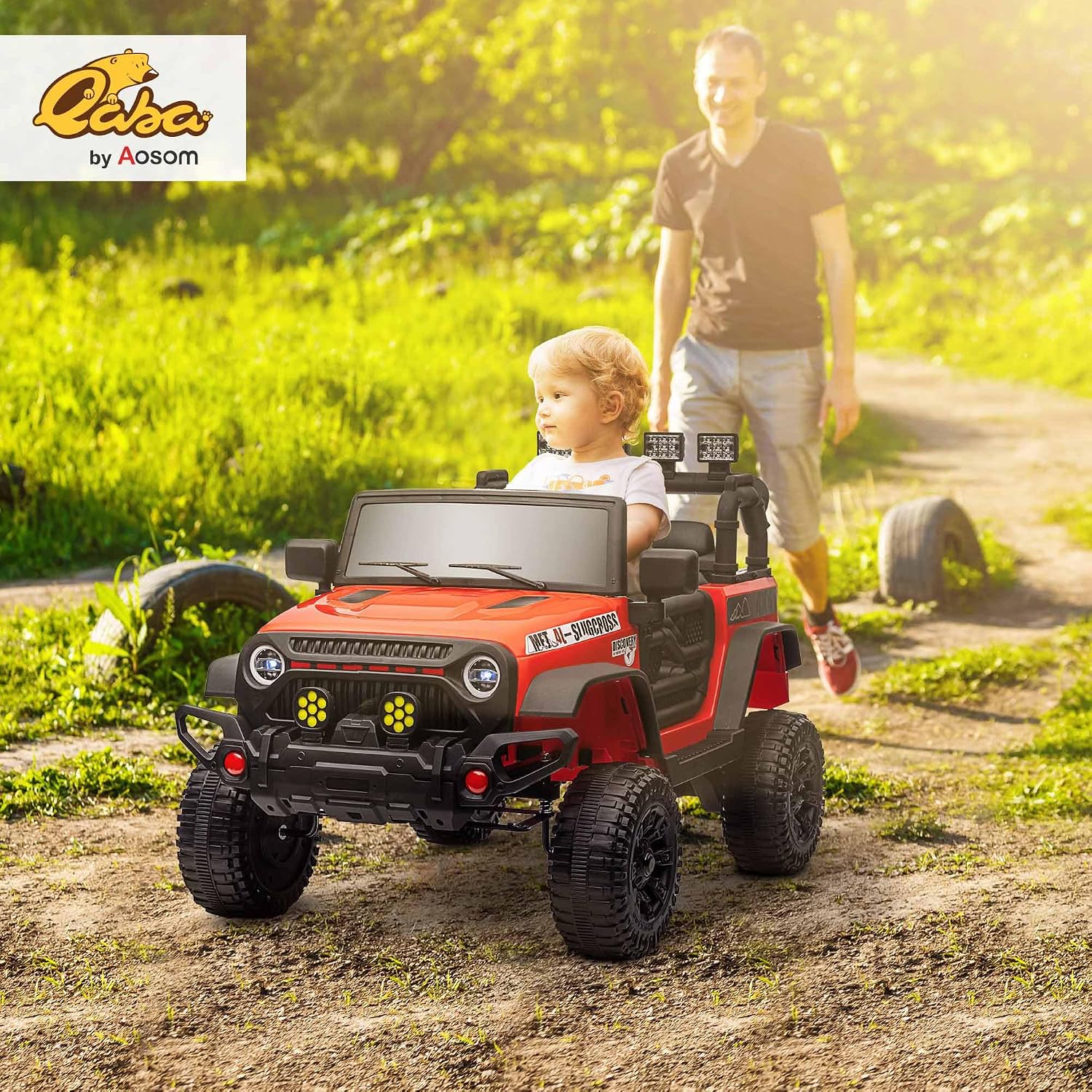 Qaba 12V Ride on Truck, Electric Car for Kids, Battery Powered Ride on Car, Parent Remote, 4 Suspension Wheels, Music Horn LED Lights, Red
