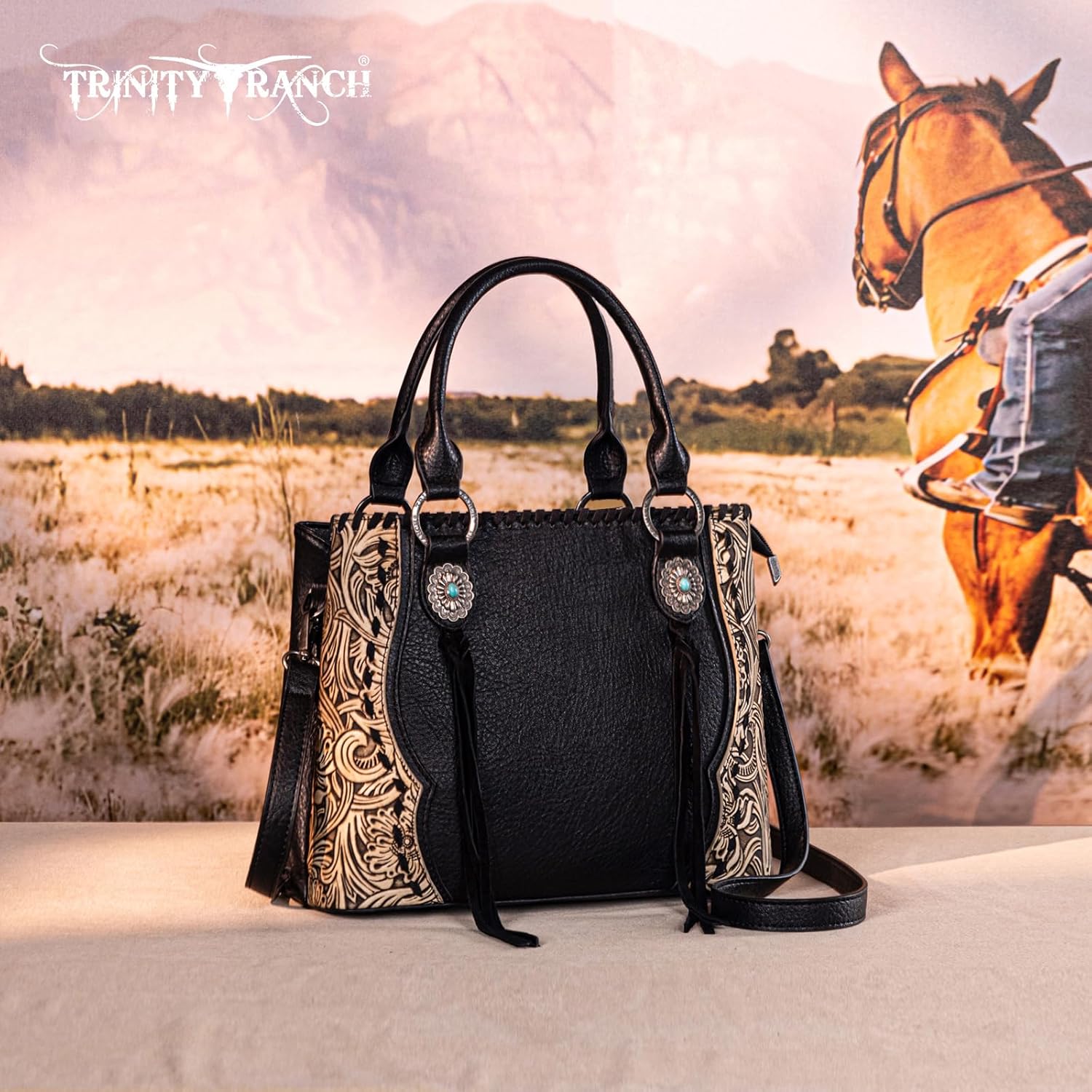 Trinity Ranch Tote Bag for Women Western Purse Floral Tooled Concho Collection - Image 3