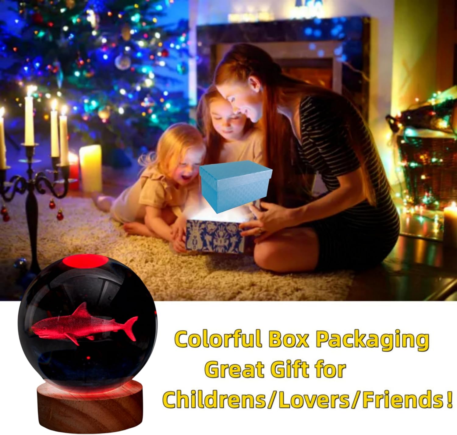 3D Crystal Ball Shark Lamp,Lifelike 3D LED Shark Night Light,16 Color Changing Light,Dimmable Remote Control - Image 4