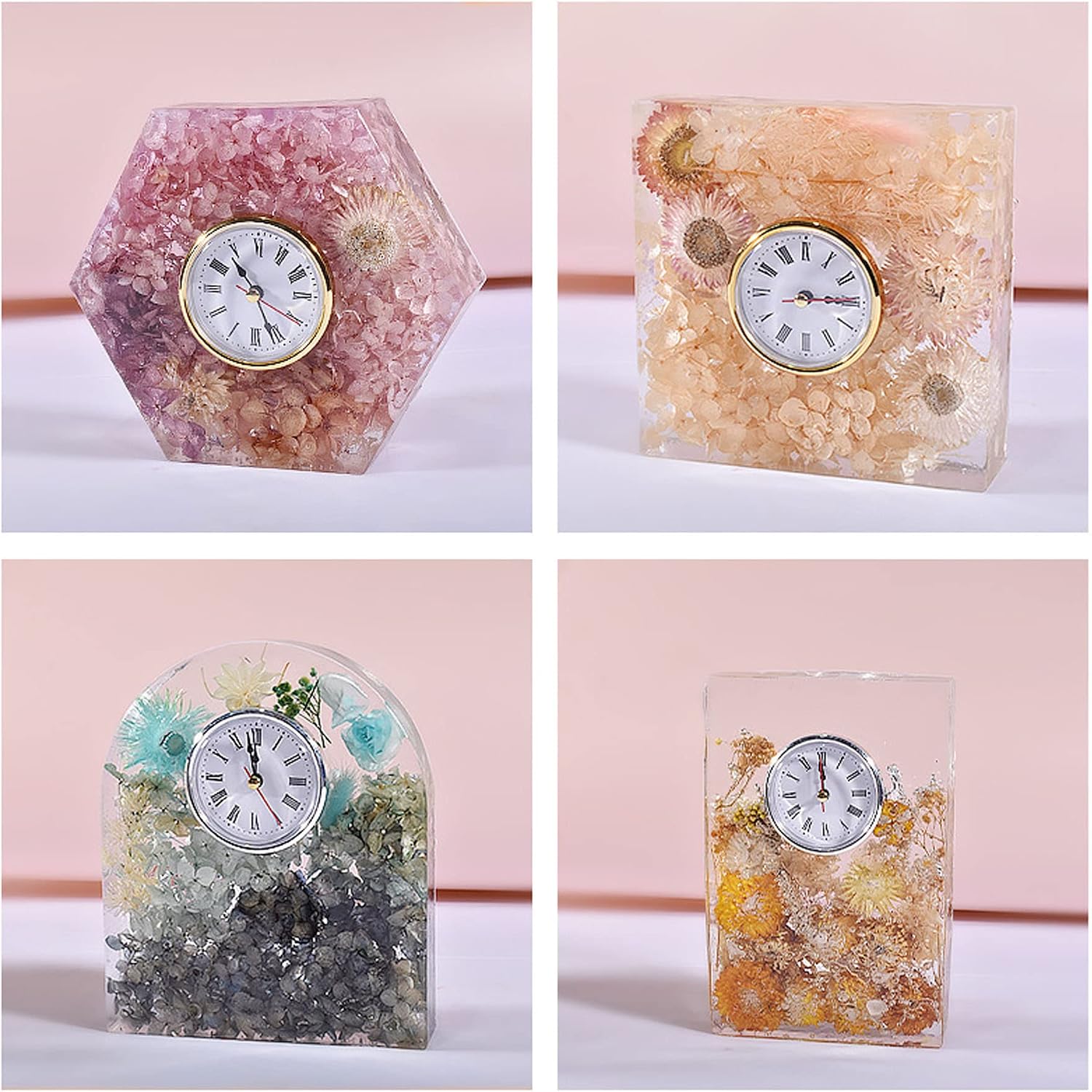 Clock Casting Molds, Hexagon Desk Clocks Silicone Molds for Resin with 2 Clock Movement Accessories for DIY Craft Home Decor