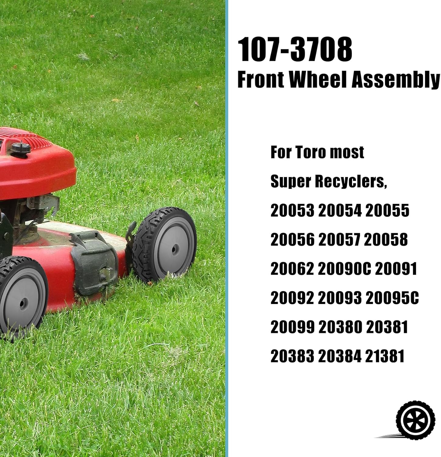 8" Front Wheel for Toro 107-3708, 8 inch Lawn mower Wheel for Toro 20053 20054 20055 20056 Lawn Mower, Most Super Recyclers, Replace 205-716, 2 Pack
