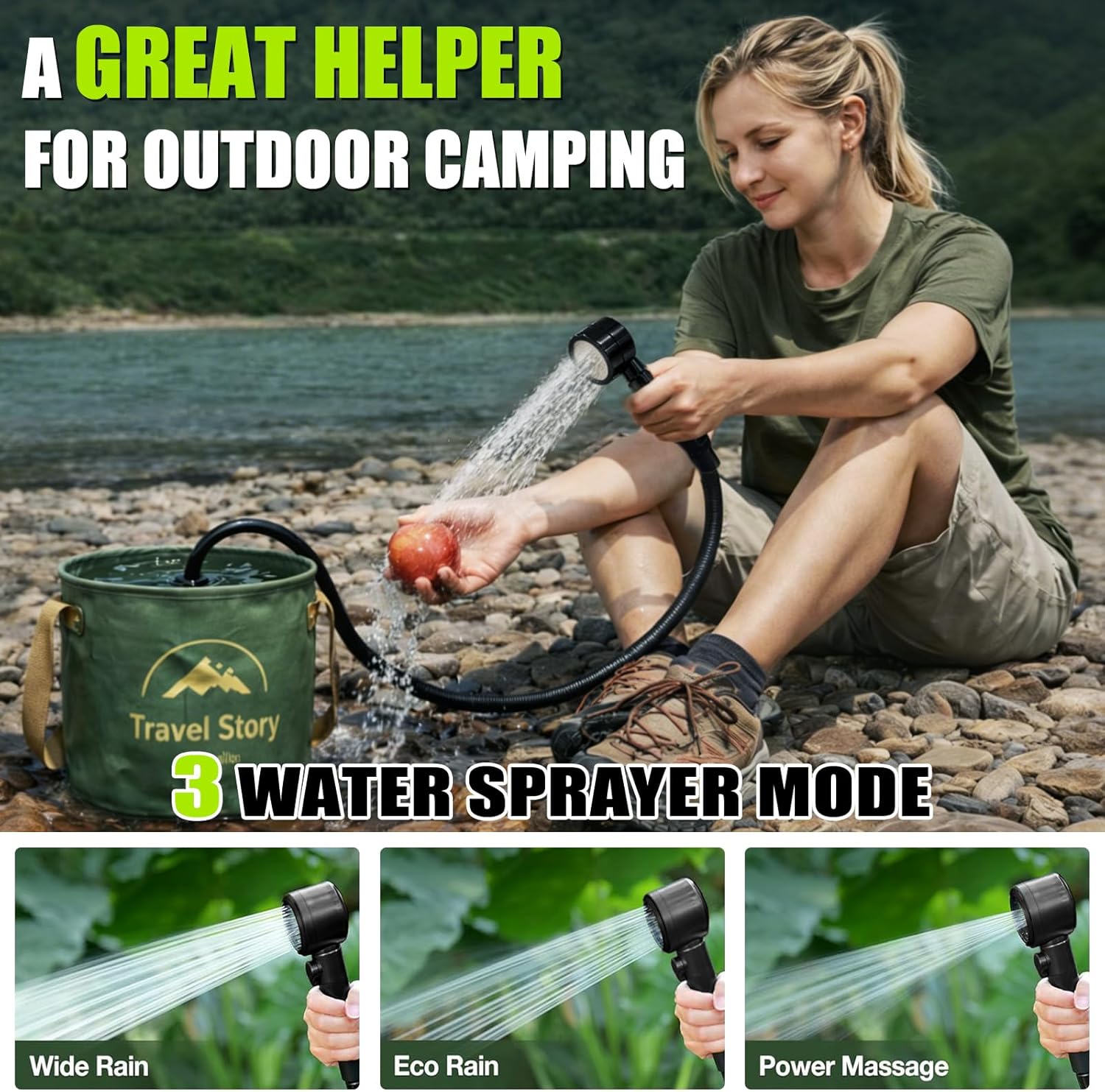 Portable Shower for Camping – 6000mAh Rechargeable Shower Pump with LED Display, 3 Modes & Spray Nozzle – IPX7 Outdoor Shower Kit for Travel, Beach, Car, Dog Bath