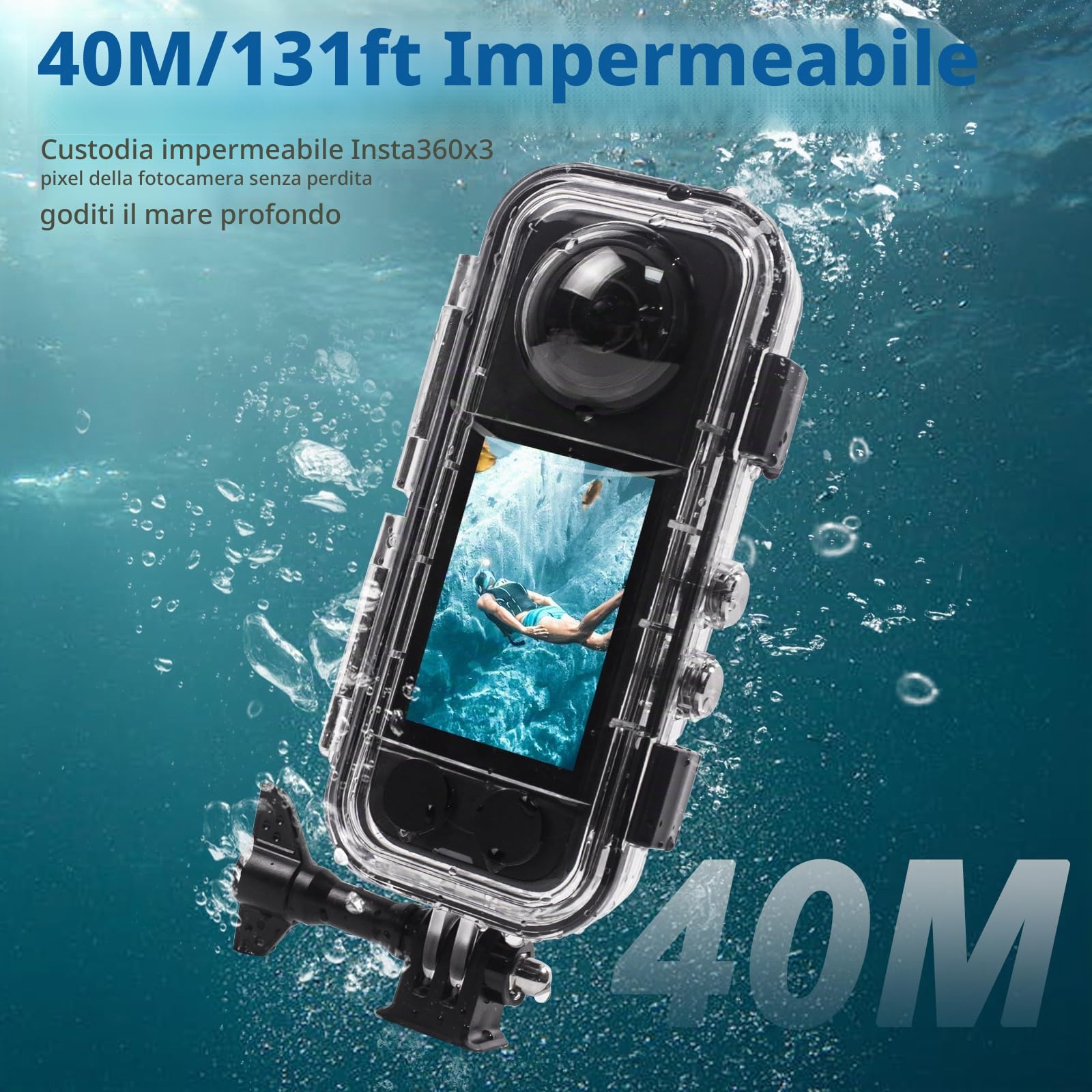 FitStill custodia impermeabile 40m per Insta 360 X3, protezione subacquea PC con staffa montaggio, accessori per action cam