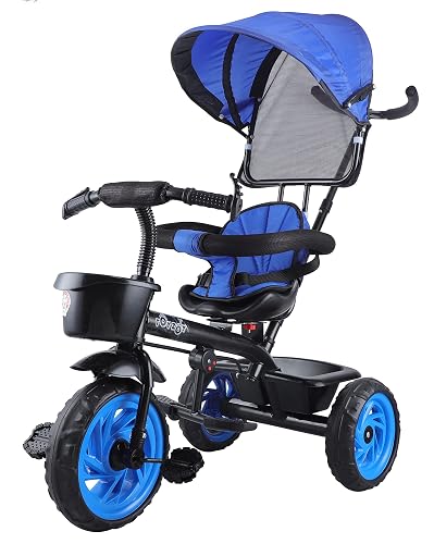 JoyRide Stroller Tricycle| Baby Trike|Tricycle with Canopy and Parental Adjust Push Handle for Kids|Boys|Girls Age Group 1.5 to 5 Years (Blue)