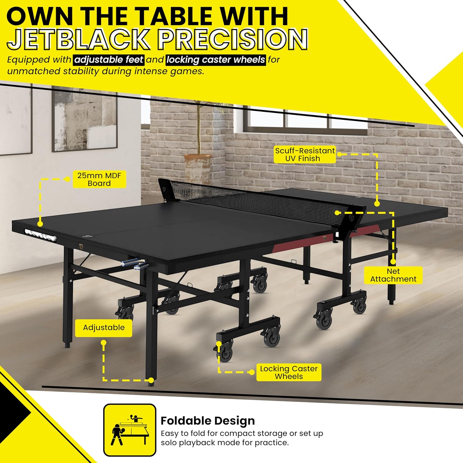 Killerspin MyT Max - Ping Pong Table, Foldable Table for Table Tennis, Portable Ping Pong Table Set with Built-in Paddle and Ball Storage, 25mm