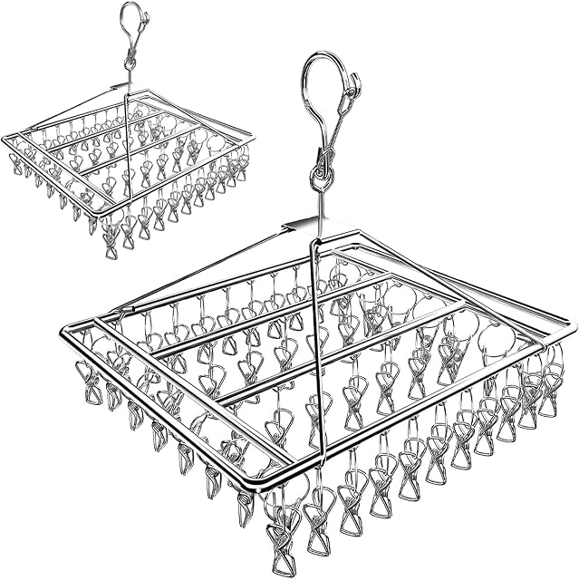 Mofeisor Sock Hanger for Washing Line, Laundry Drying Rack, Windproof Sock Dryer with 60 Pegs, Underwear Hanger for Washing Line, Thickened Stainless Steel Clothes Drying Rack