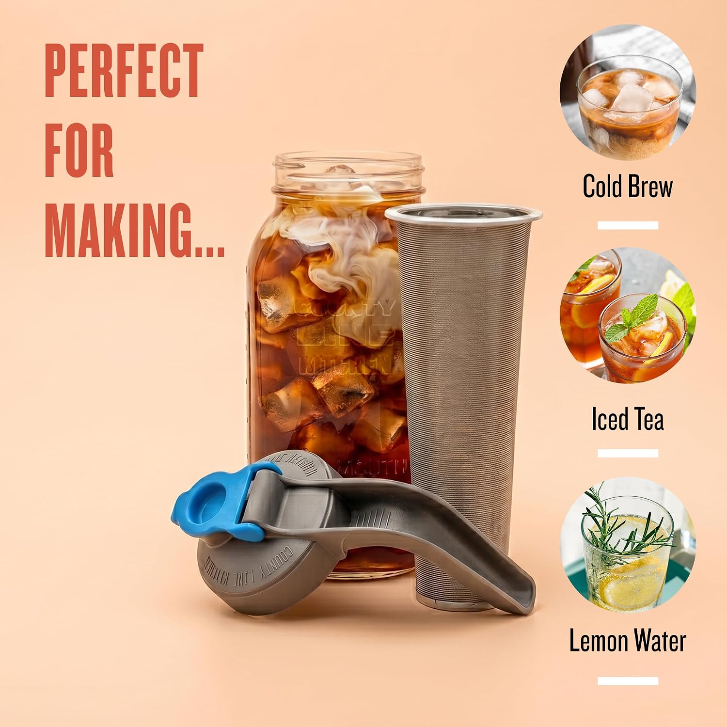 County Line Kitchen 64oz Cold Brew Coffee Maker with Leak Proof Lid - Gray, view 8