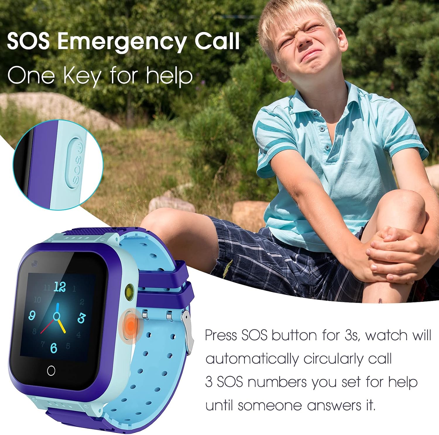 Kids Smartwatch, 4G WiFi GPS LBS Tracker SOS Emergency Call Video Chat Children Smartwatches, IP67 Waterproof Phone Watch for Boys Girls, Compatible with Android/iPhone iOS (Dark Blue + Light Blue)
