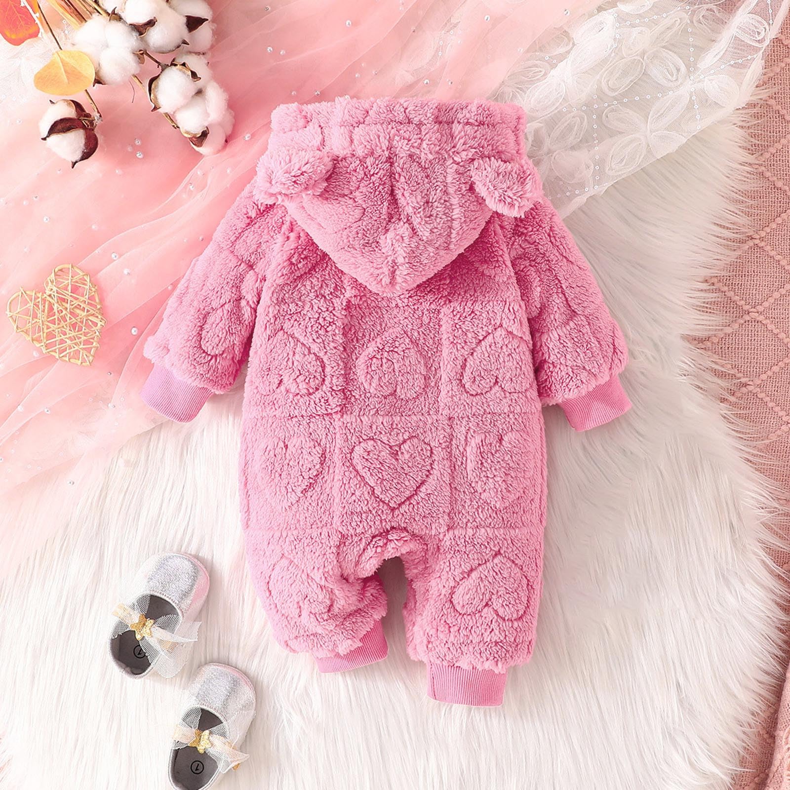Manteau Combinaison Polaire Bebe Fille 0-18 Mois Hiver Chaud Grenouillere Bebe Fille Flanelle avec Capuche Oreille de Ours Vetement Bebe garçon Naissance Body zippé Peluche