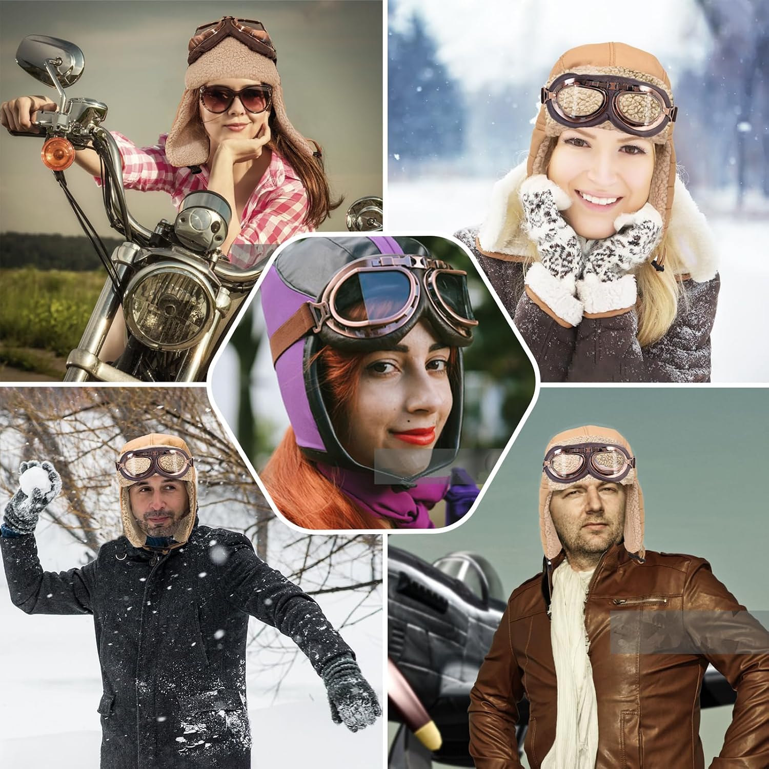 Aviator Hat with Goggles Adult Vintage Pilot Hat Costume Winter Bomber Hat Fur Ear Flaps Trapper Hat Men Women