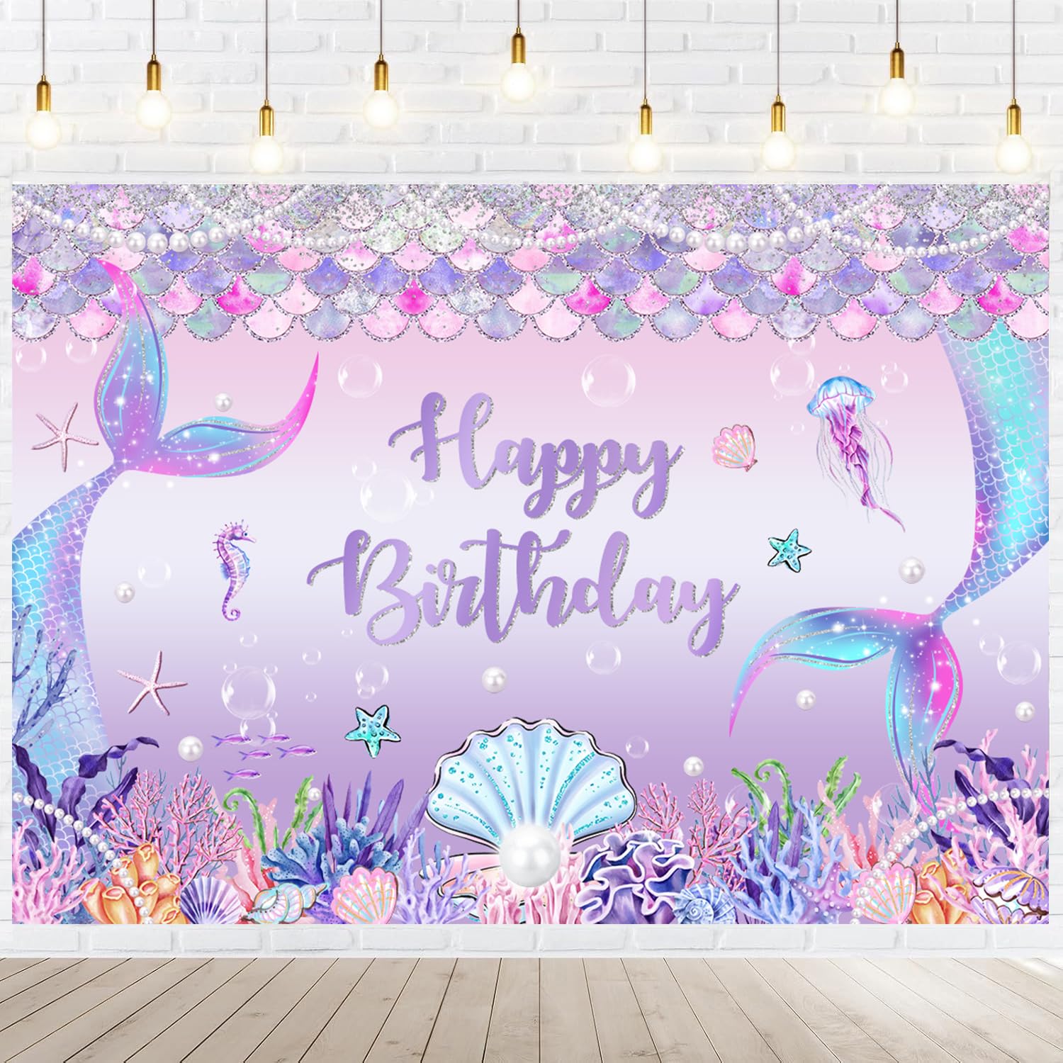 Withu Mermaid Happy Birthday Backdrop Under The Sea Ocean Fish Tail Pearls Bubbles Scales Coral Shell Marine Biological Decoration Banner Princess