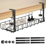 Under Desk Cable Management Tray, Xpatee Upgraded Wire Management No Drill No Screws, Cable Tray with Clamp for Wire Organizers, Computer Cord Rack for Office, Home - No Damage to Desk Black