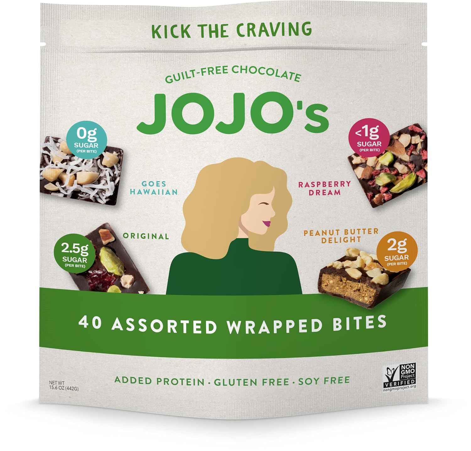 JOJO's Dark Chocolate Bites Made with Hemp, Plant Based Protein, Low Sugar, Low Carb, Vegan, Paleo & Keto Friendly, Healthy Snack, Assorted Pack, 16oz Bag (40 Count)