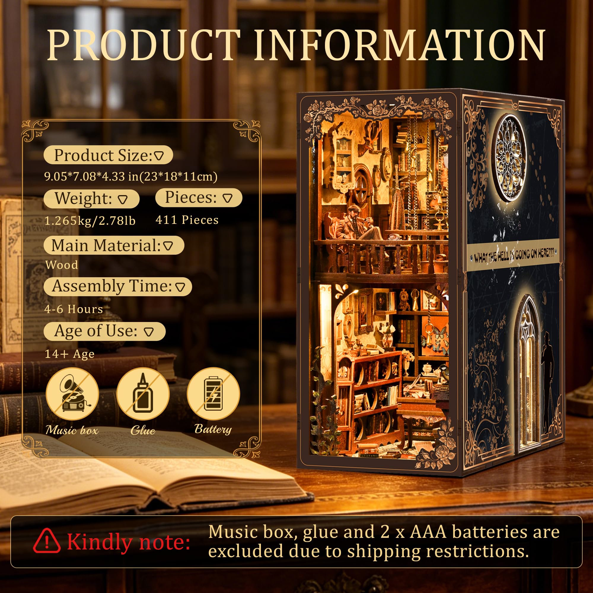 Book Nook Kits for Adults, CRIOLPO DIY Miniature House 3D Wooden Puzzle with Sensor LED Light - Image 8