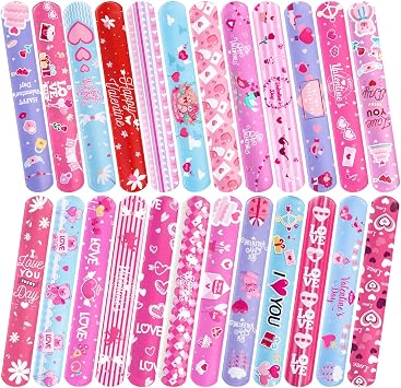 Thuodo 48 Pcs Valentines Day Slap Bracelets with Colorful Hearts for Birthday Gifts for Kids Party Supplies Favors Classroom Exchange Birthday Giveaways Game Prizes Kids Party Favors