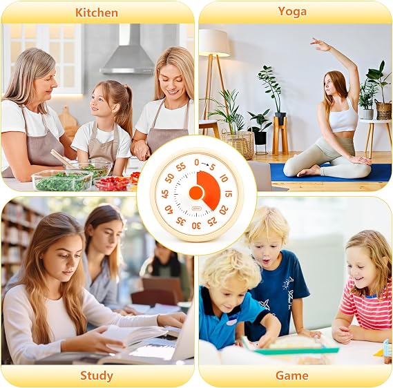 Visual Timer for Children, Countdown Timer for Time Management, 60 Minutes Easy-to-Use Timer for Classroom, School, Office, Kitchen