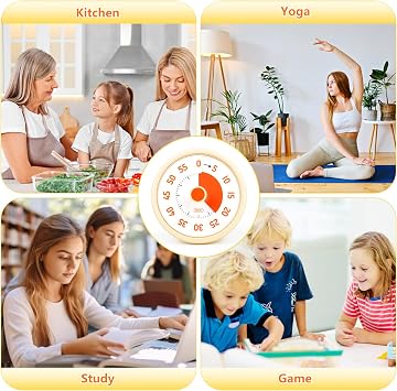 Visual Timer for Children, Countdown Timer for Time Management, 60 Minutes Easy-to-Use Timer for Classroom, School, Office, Kitchen