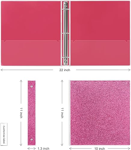 Miniatura 6 de EYROZILL Carpeta de 1 pulgada con 3 anillas, carpeta de moda con 2 bolsillos para suministros de oficina, impermeable, color rosa oscuro