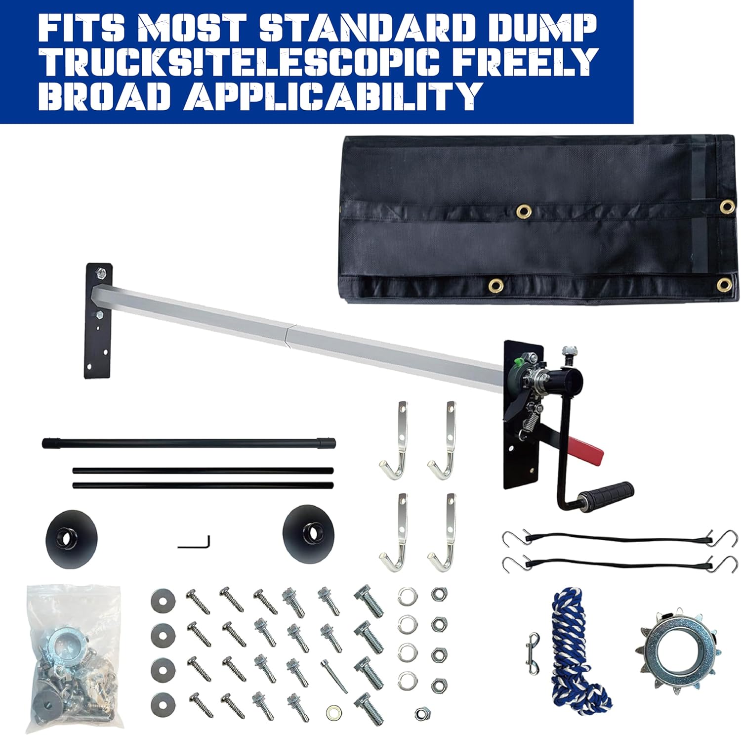 Heavy-Duty Dump Truck Tarp Kit, with Rear Anti-Sail Bow Set(with Tarp) (7'x12' Tarp (DTR KIT))